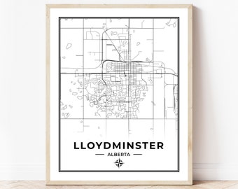 Lloydminster Map Print | Map of Lloydminster Alberta | Black & White | Digital Download