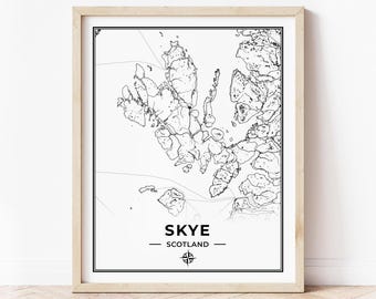 Skye Map Print | Map of Skye Scotland | Black & White | Digital Download