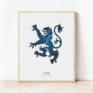 Lyon Lion Rampant Map Print | Map of Lyon France | Digital Download