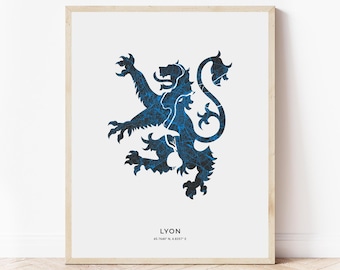 Lyon Lion Rampant Map Print | Map of Lyon France | Digital Download