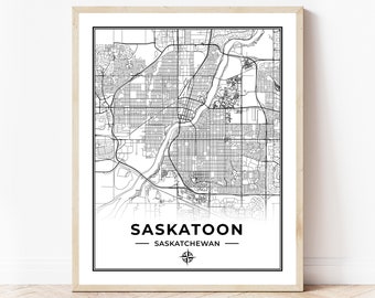 Impresión de mapas de Saskatoon / Mapa de Saskatoon Saskatchewan / Blanco y negro / Descarga digital