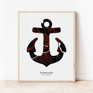 Flussansicht Anker Print | Landkarte Riverview New Brunwick | Digitaler Download