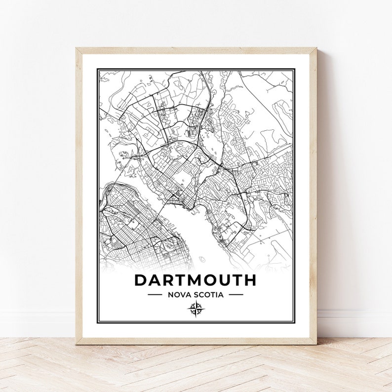 Dartmouth Map Print Map of Dartmouth Nova Scotia Black & White Digital Download image 1