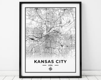 Mapa de Kansas City para imprimir / Mapa de Kansas City, Kansas / Descarga digital