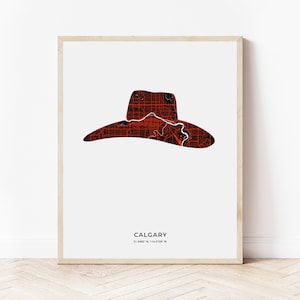 Calgary Cowboy Hat Print | Map of Calgary Alberta | Digital Download