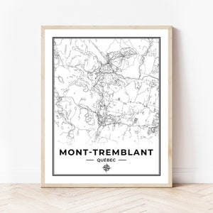Stampa mappa Mont-Tremblant / Mappa di Mont-Tremblant Quebec / Bianco e nero / Download digitale