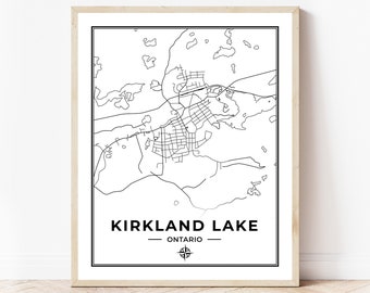 Kirkland Lake Map Print | Map of Kirkland Lake Ontario | Black & White | Digital Download