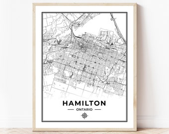 Hamilton Map Print | Map of Hamilton Ontario | Black & White | Digital Download