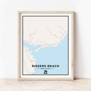 Impression de carte de la plage de Rissers | Plan de Rissers Beach | Téléchargement numérique