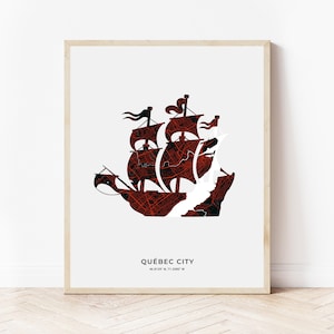 Quebec City Tall Ship Print | Map of Quebec City Quebec | Digital Download