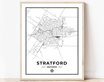 Stratford Map Print | Map of Stratford Ontario | Black & White | Digital Download