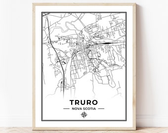 Truro Map Print | Map of Truro Nova Scotia | Black & White | Digital Download
