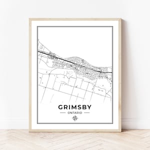 Grimsby Karte Drucken | Karte von Grimsby Ontara | Schwarz & Weiß | Digitaler Download
