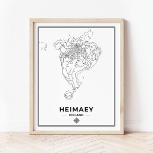 Impression de carte de Heimaey | Carte Heimaey, Islande | Téléchargement numérique