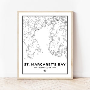 Impression de carte de la baie St. Margaret | Carte de la baie Sainte-Marguerite, Nouvelle-Écosse | Noir et blanc | Téléchargement numérique