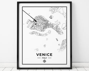 Kaart afdrukken Venetië | Kaart van Venetië, Italië | Digitale download