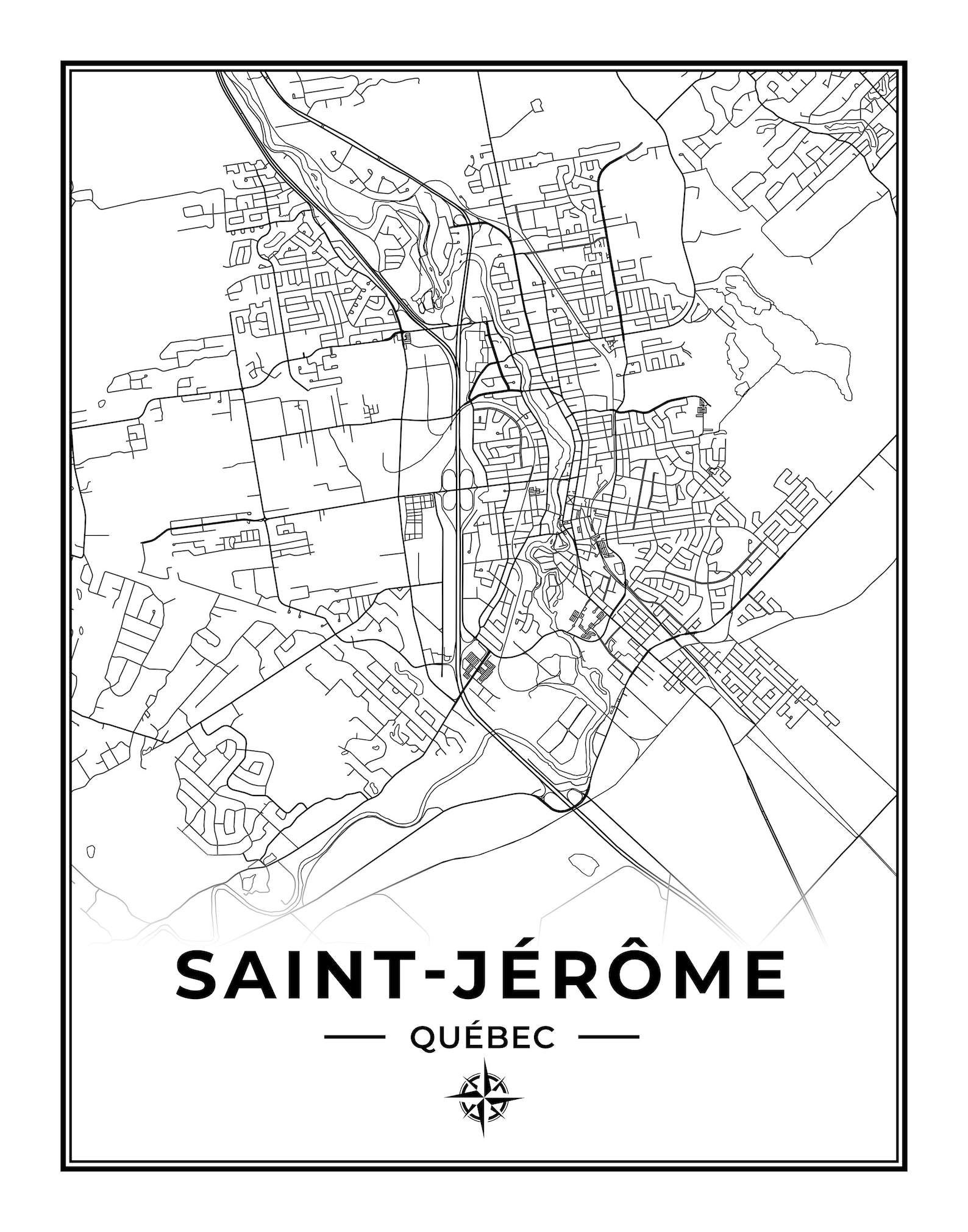 SaintJérôme Map Print Black & White Map of SaintJérôme Etsy