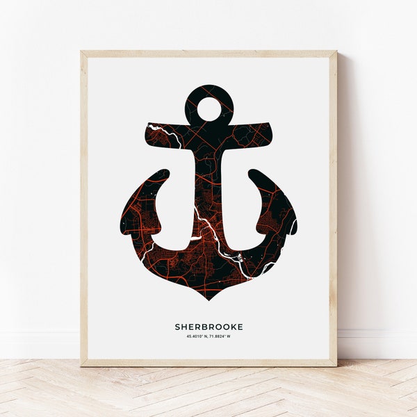 Sherbrooke Anchor Print | Map of Sherbrooke Quebec | Digital Download