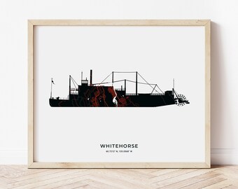 Whitehorse SS Klondike Boat Print | Map of Whitehorse Yukon | Digital Download