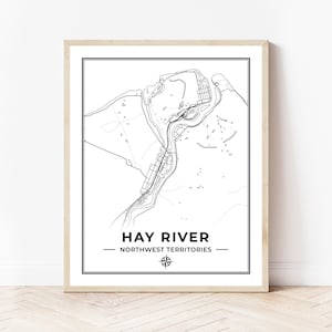 Hay Fluss Karte Drucken | Karte von Hay River Nordwest-Territorien | Schwarz & Weiß | Digitaler Download