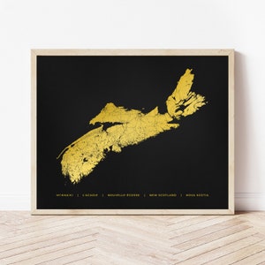 Impresión de mapas del patrimonio dorado y negro de Nueva Escocia / Mapa de Nueva Escocia / Descarga digital