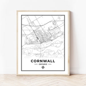 Impression de carte de Cornouailles | Carte de Cornwall Ontario | Noir et blanc | Téléchargement numérique