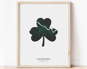 Waterford Shamrock Map Print | Map of Waterford Ireland | Digital Download