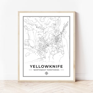 Yellowknife Map Print | Map of Yellowknife Northwest Territories | Black & White | Digital Download
