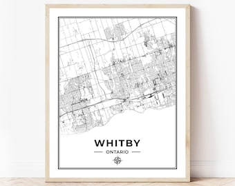 Whitby Map Print | Map of Whitby Ontario | Black & White | Digital Download