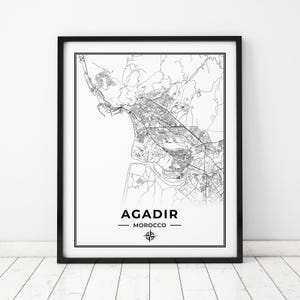 Impression de carte d'Agadir | Carte d'Agadir, Maroc | Téléchargement numérique