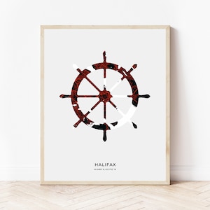 Halifax Ships Wheel Print | Map of Halifax Nova Scotia | Digital Download