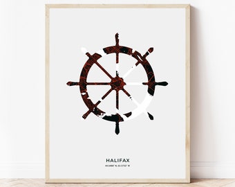 Halifax Ships Wheel Print | Map of Halifax Nova Scotia | Digital Download