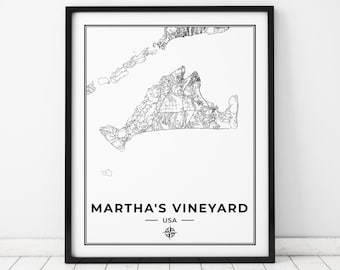Marthas Vineyard Map Print | Map of Marthas Vineyard Massachusetts | Digital Download