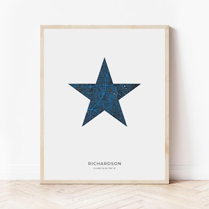 Carte des étoiles solitaires Richardson | Carte de Richardson, Texas | Téléchargement numérique