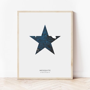 Impression de carte des étoiles solitaires de Mesquite | Carte de Mesquite, Texas | Téléchargement numérique