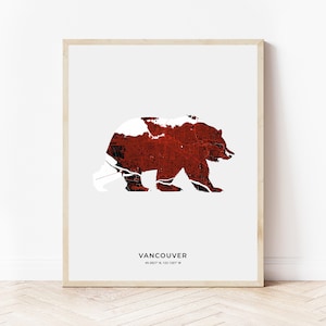 Vancouver Grizzly Print | Map of Vancouver British Columbia | Digital Download