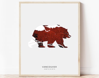 Vancouver Grizzly Print | Map of Vancouver British Columbia | Digital Download