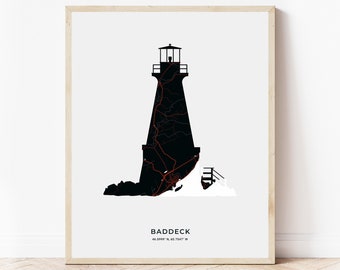 Baddeck Kidston Island Lighthouse Print | Map of Baddeck Nova Scotia | Digital Download