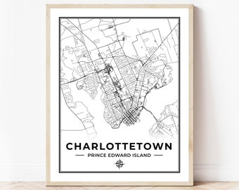 Charlottetown Map Print | Map of Charlottetown Prince Edward Island | Black & White | Digital Download