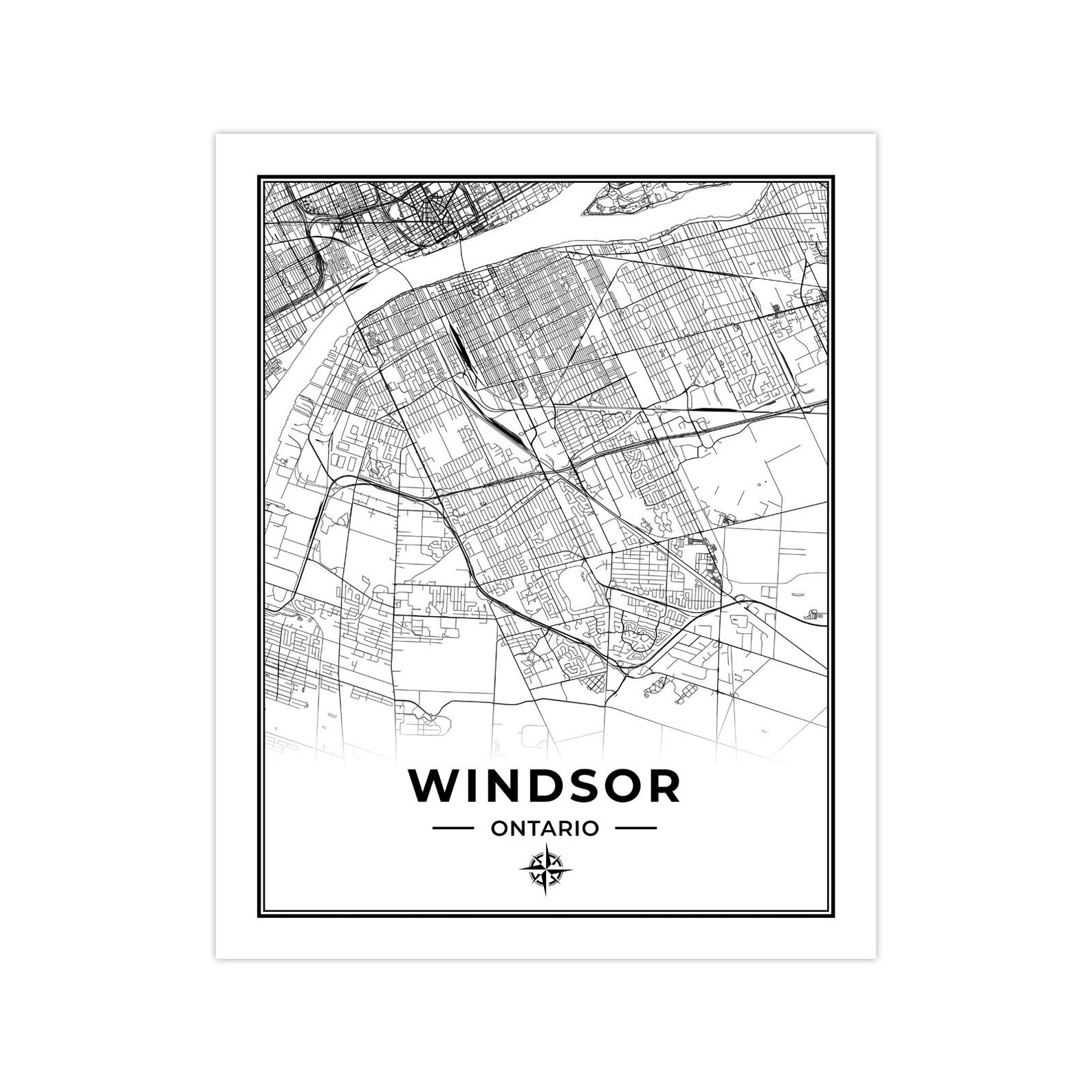 Windsor Ontario Map Print Black & White Etsy