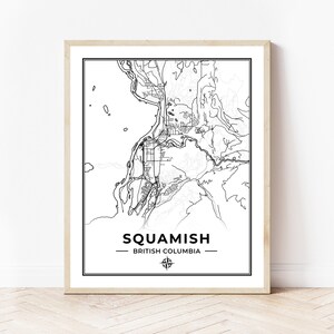 Squamish Kartendruck | Landkarte Squamish British Columbia | Schwarz & Weiß | Digitaler Download