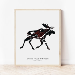 Grand Falls-Windsor Elch Poster | Karte von Grand Falls-Windsor Neufundland | Digitaler Download