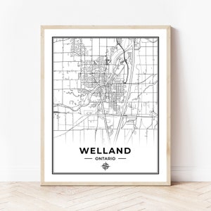 Impression de carte de Welland | Carte de Welland, Ontario | Noir et blanc | Téléchargement numérique