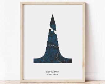 Reykjavik Hallgrimskirkja Map Print | Map of Reykjavik Iceland | Digital Download