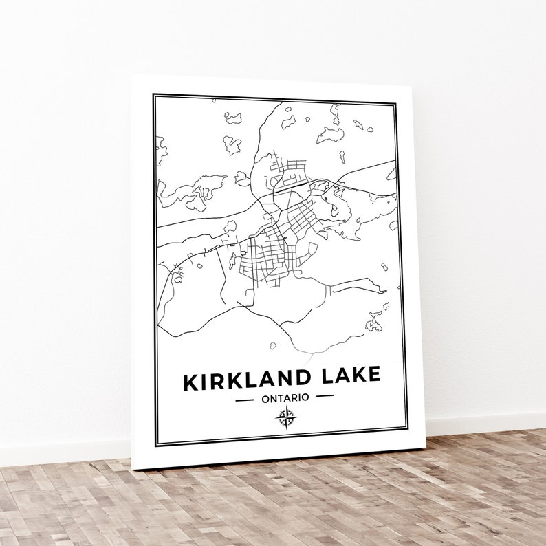 Kirkland Lake Map Print Map of Kirkland Lake Ontario Black Etsy Canada
