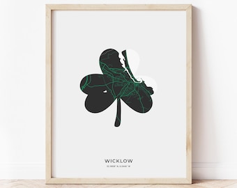 Wicklow Shamrock Map Print | Map of Wicklow Ireland | Digital Download