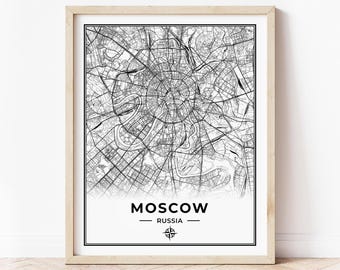 Moscow Map Print | Map of Moscow Russia | Digital Download