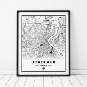 Bordeaux Karte Drucken | Landkarte Bordeaux Frankreich | Digitaler Download