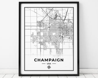 Impression de carte de Champagne | Carte de Champagne, Illinois | Téléchargement numérique