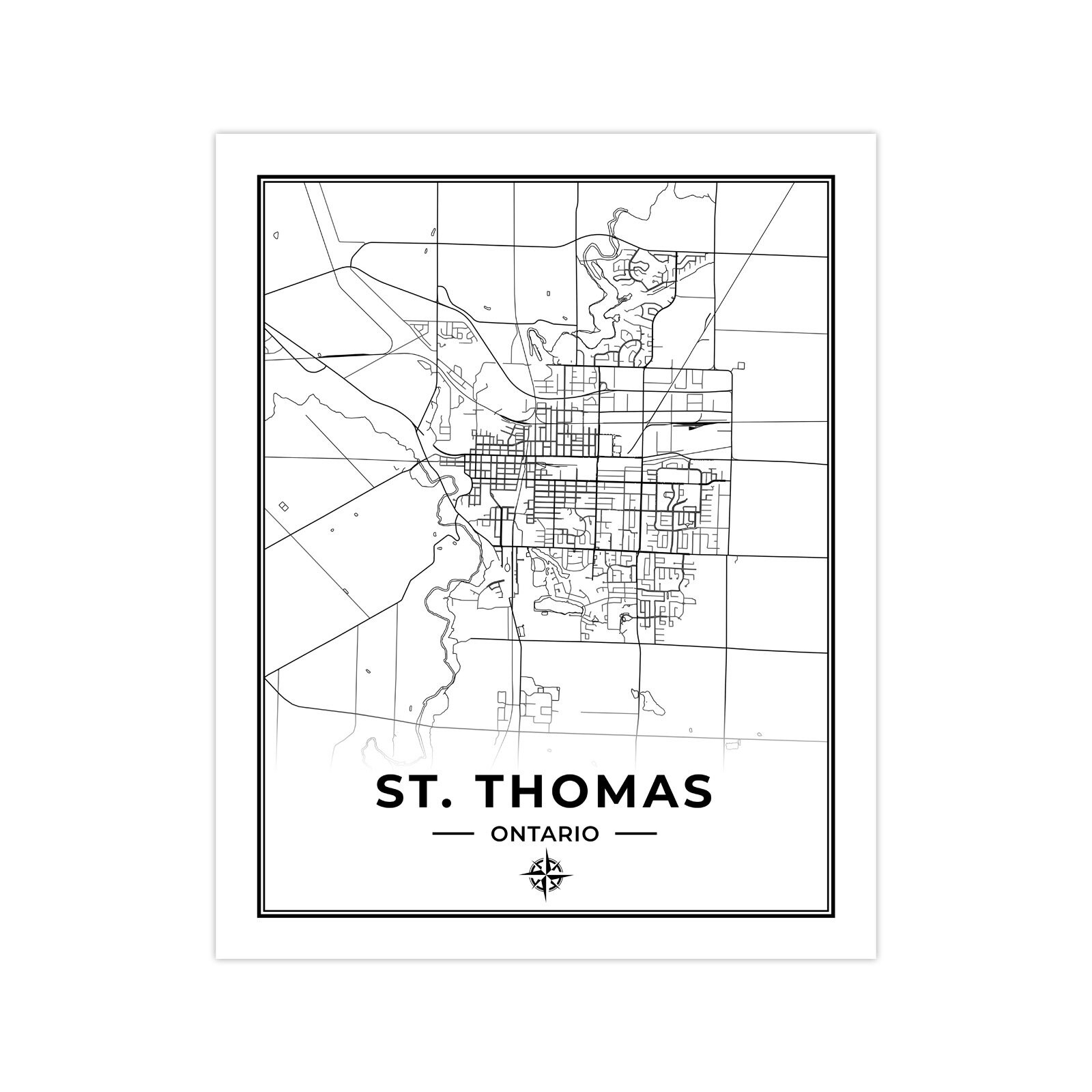 St. Thomas Map Print Map of St. Thomas Ontario Black &amp; - Etsy